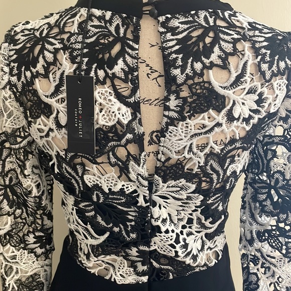 *HP* NWT Romeo & Juliet Couture Black & White Long Sleeve Lace Sheath Dress SZ M - Picture 5 of 10